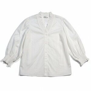Harshman Bonnie Shirt 1X White Cotton Ruffle Smocked‎ Boho Prairie Romantic Plus